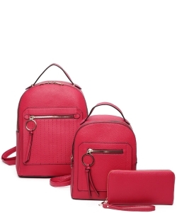 3in1 Pebble Stripe Quilted Backpack Set LF21034T3 FUSCHIA